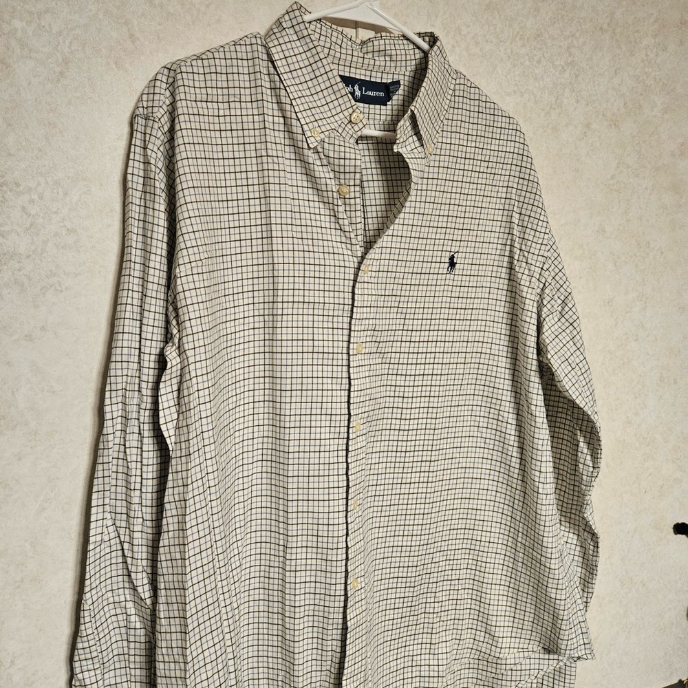 Ralph‎ Lauren Men's Beige and Black Plaid Shirt